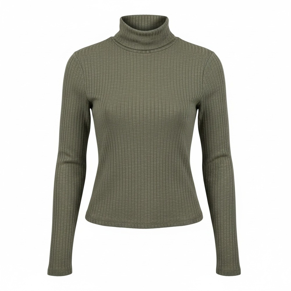 Olive Green Ribbed Knit Turtleneck Top Womens M Long Sleeve Stretch NWT Fall